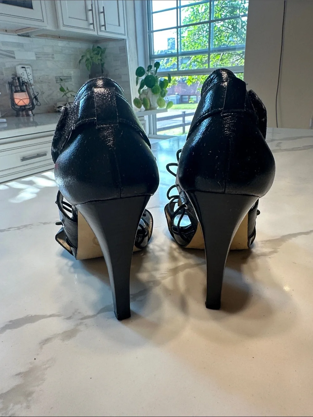 Michael Kors Black Lace-Up Open-Toe Stiletto Heels